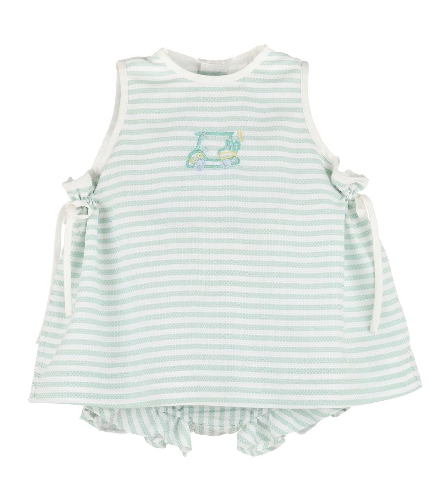 Sophie & Lucas Girls Green Stripe Golf Cart Cruiser Bloomers Set