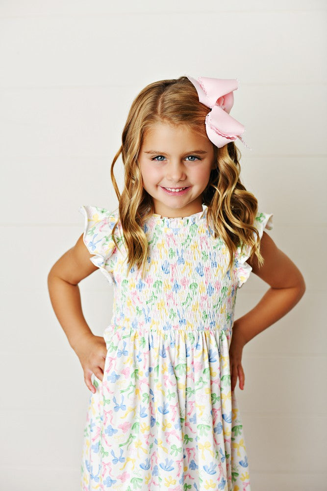 Swoon Baby Girls Pastel Bows Print Smocked Dress