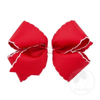 Wee Ones Girls Classic Moonstitch Bow - Red with White