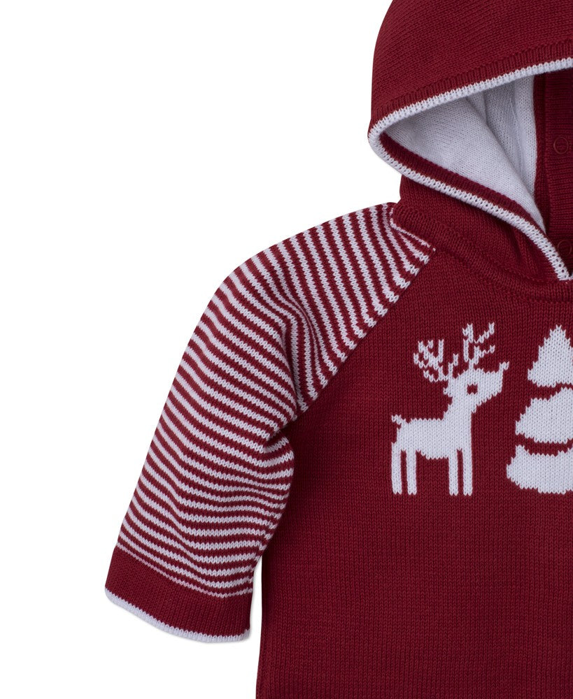 Kissy Kissy Baby Boys Red Reindeer Knits Sweater with Hood