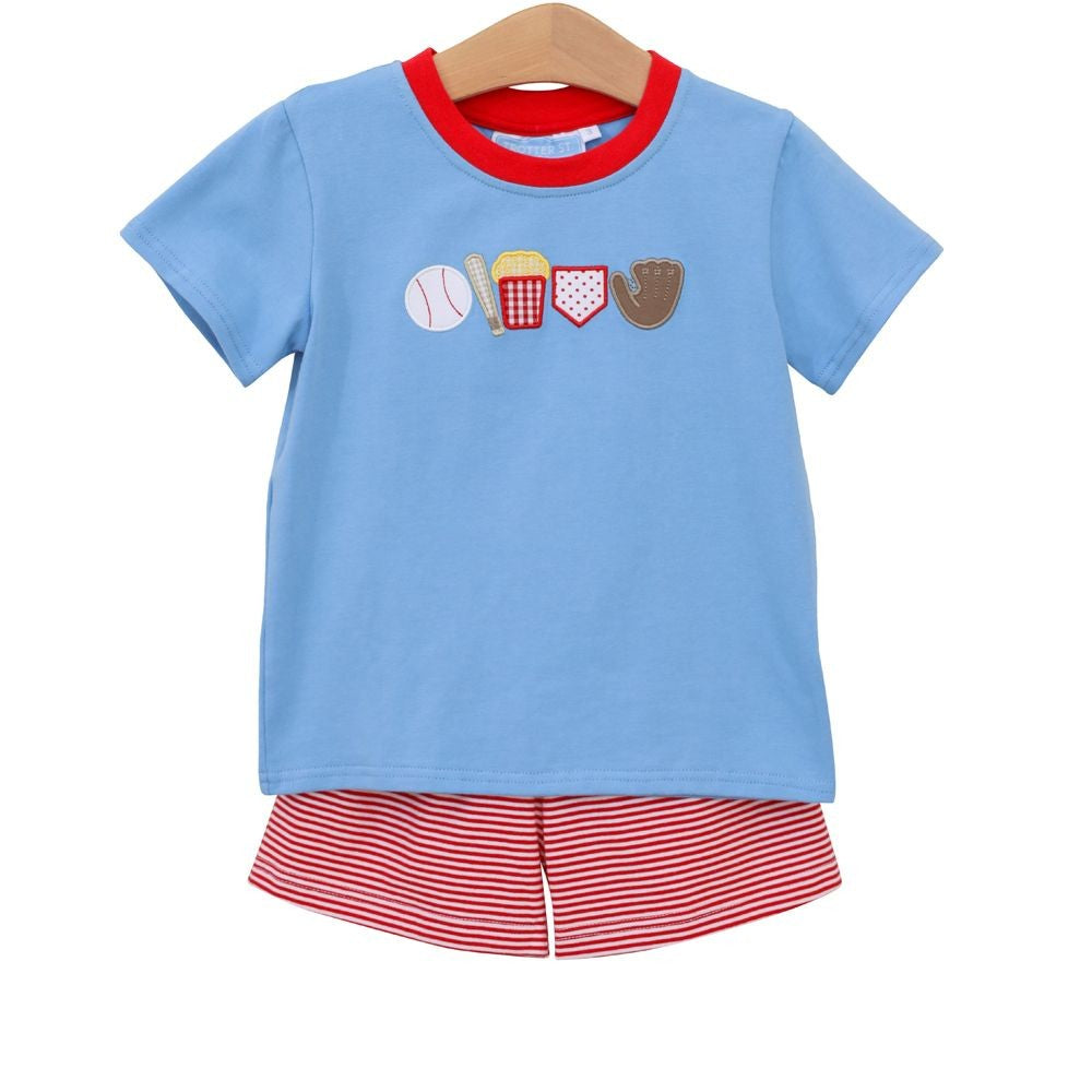 Trotter Street Kids Boys Blue Take Me Out To The Ballgame Baseball Shorts Set