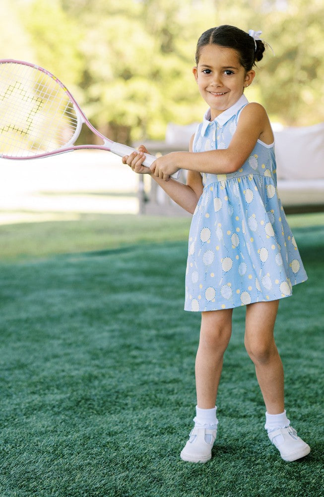 Proper Peony Pima Girls Blue Tennis Court Side Polo Dress