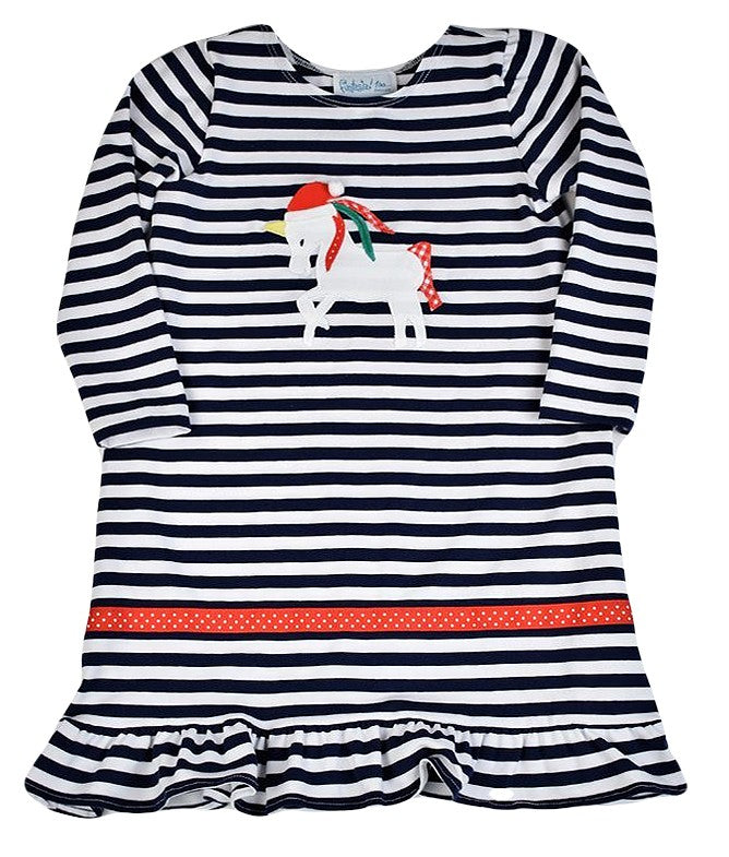 Funtasia Too Girls Navy Blue Striped Knit Dress - Santa-Corn Christmas Unicorn