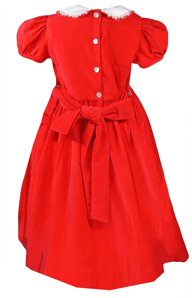 Exclusive to Best Dressed Child - Anavini Girls Red Cord Smocked Christmas Wreaths Dress - Fully Smocked Bodice