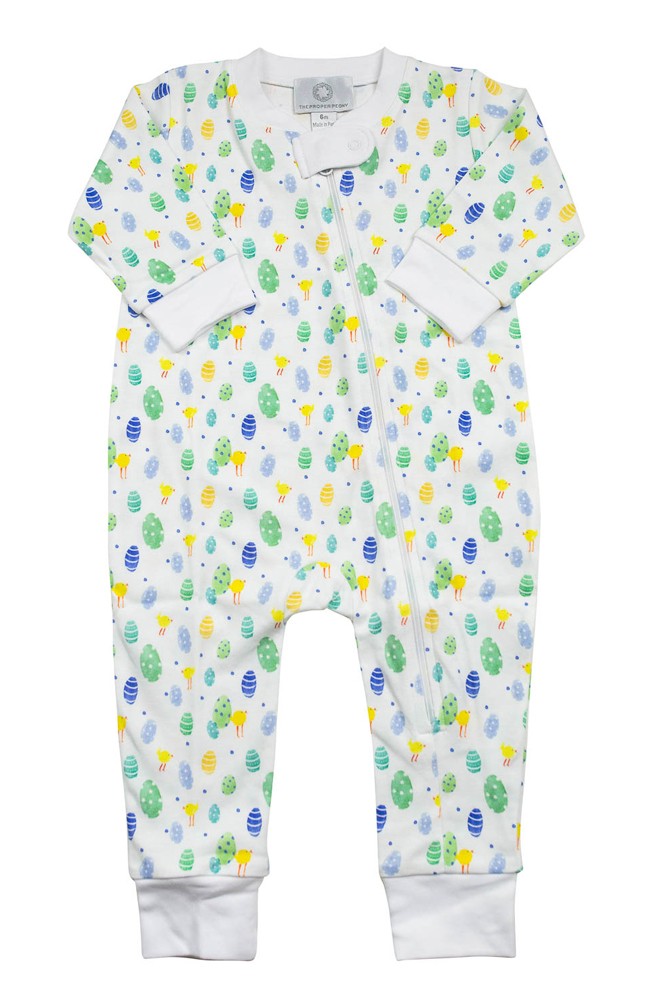 Proper Peony Baby Pima Zipper Pajamas - Spring Chicks by Proper Peony