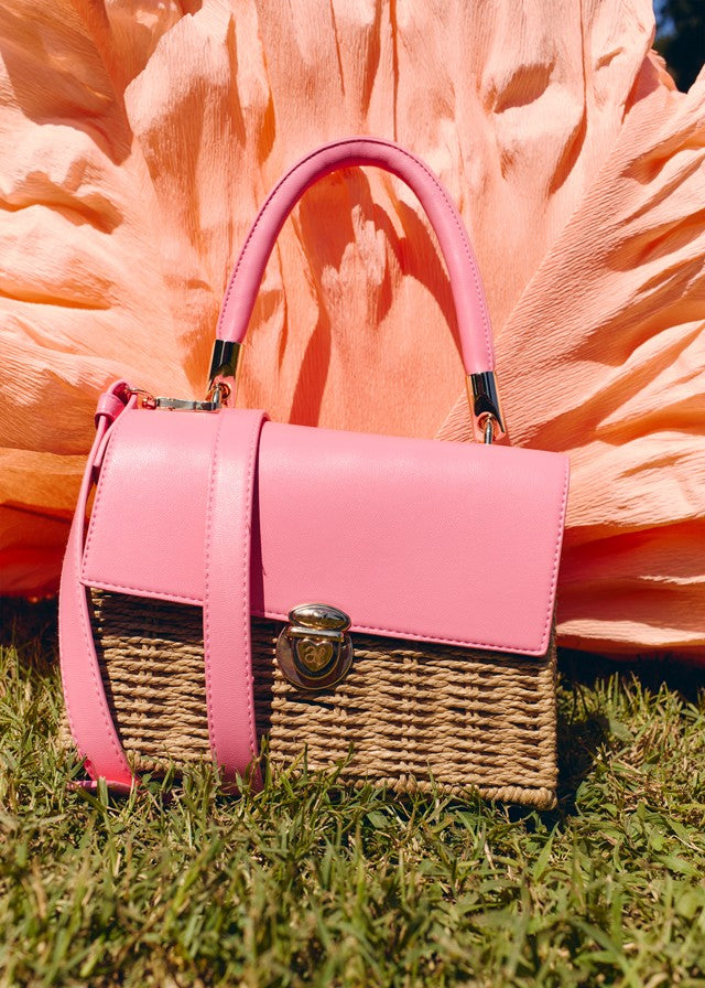 Abel & Lula Girls Basket Handbag Purse - Fuchsia Pink Trim