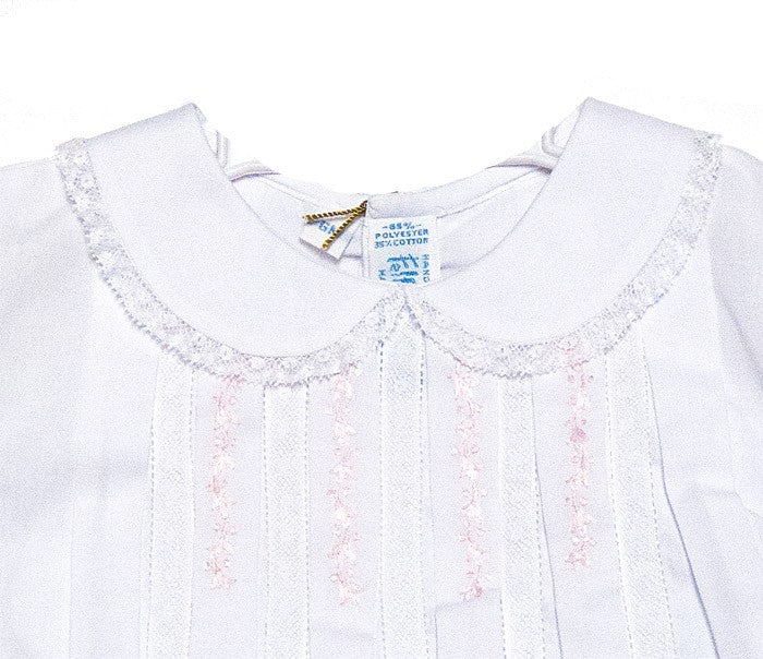 Feltman Brothers Girls White Midgie Dress with Pink Trim by Feltman Brothers
