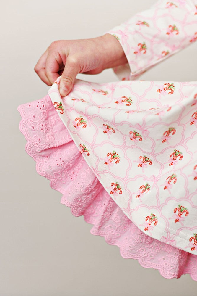 Swoon Baby Girls Bliss Eyelet Trim Dress - Pink Candy Cane Trellis