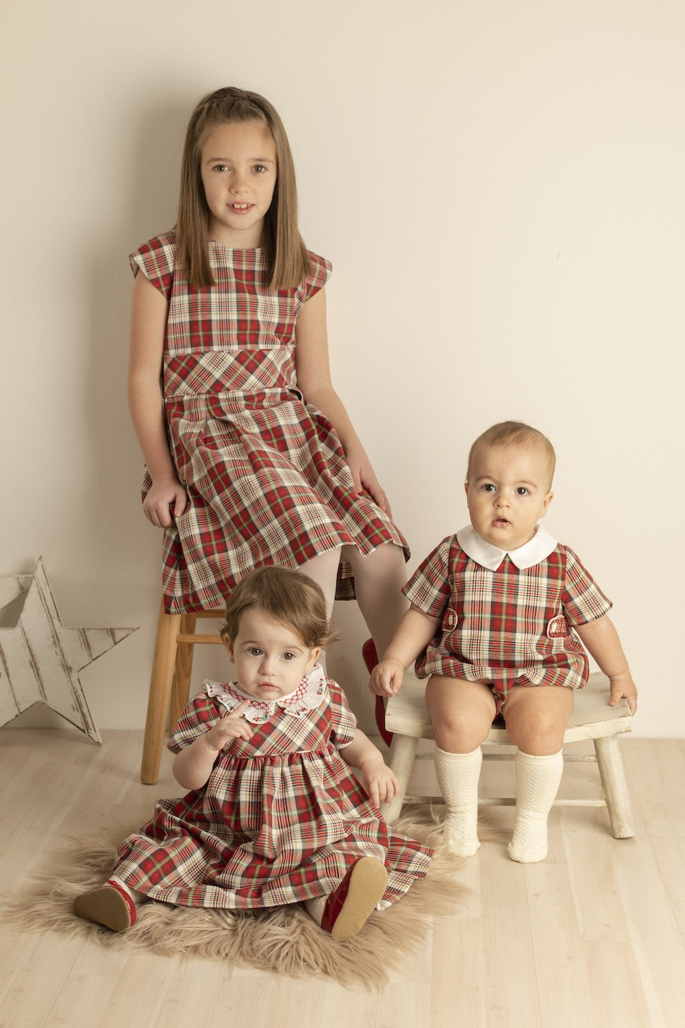 Luli & Me Baby Boys Bubble - Red Stewart Holiday Plaid - Smocked Tabs