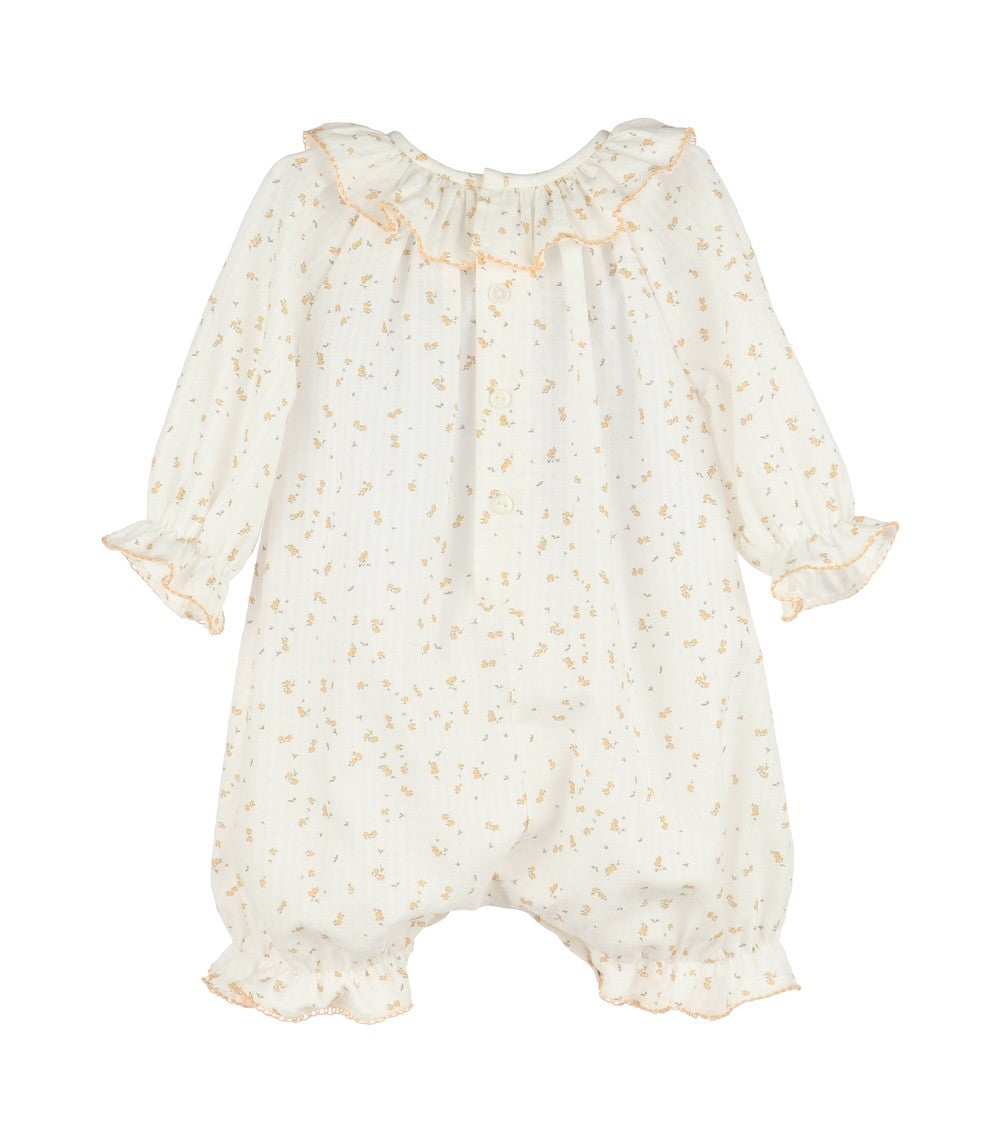 Luli & Me Baby Girls Tiny Yellow Floral Smocked Bubble by Luli & Me