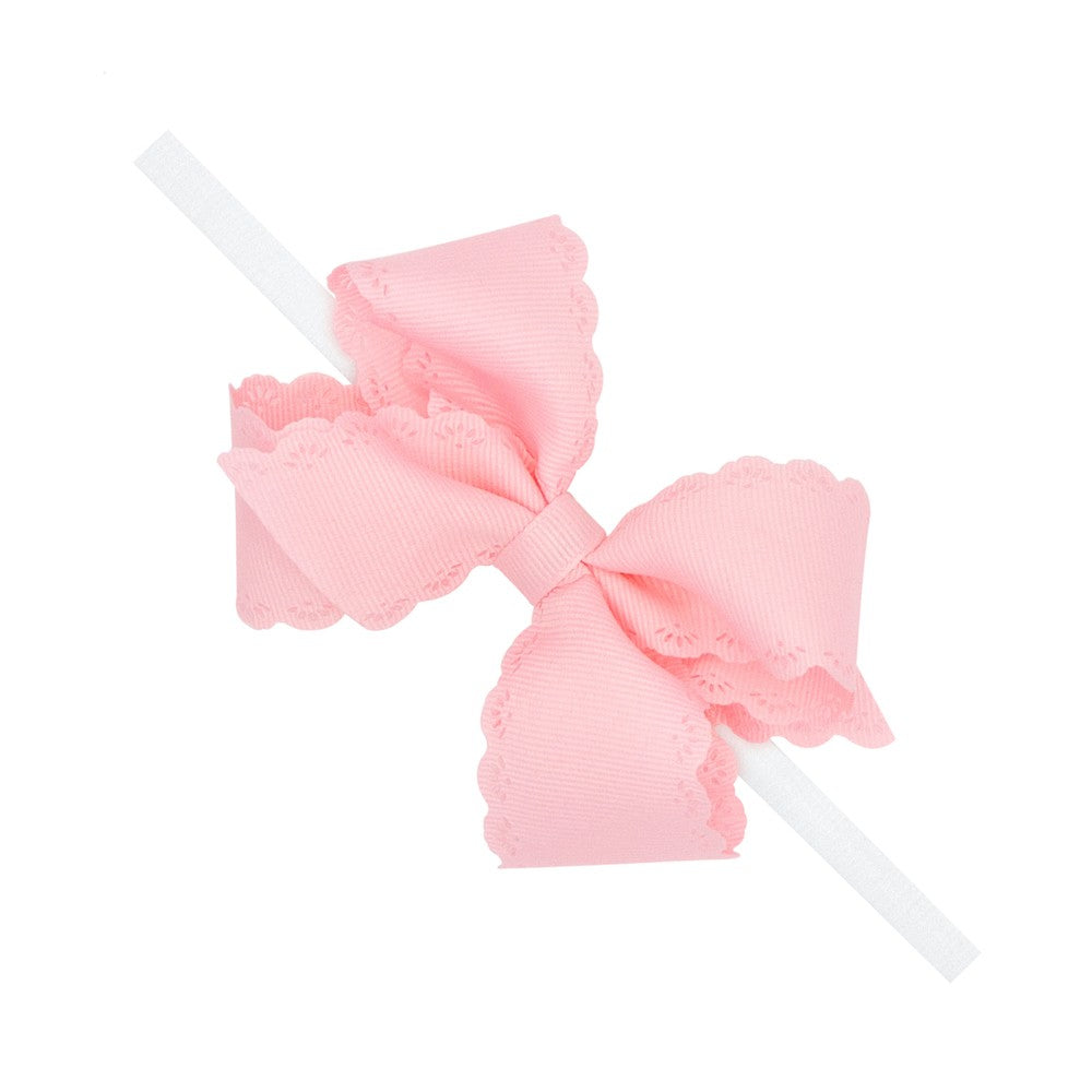 Wee Ones Baby Girls Bow on Headband - Eyelet Edge - Light Pink