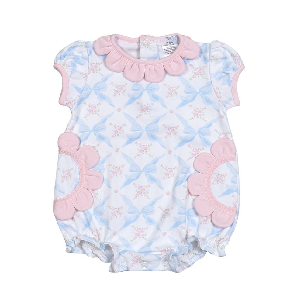 Baby Loren Baby Girls Blue Bows Bubble - Pink Scallop Trim by Baby Loren