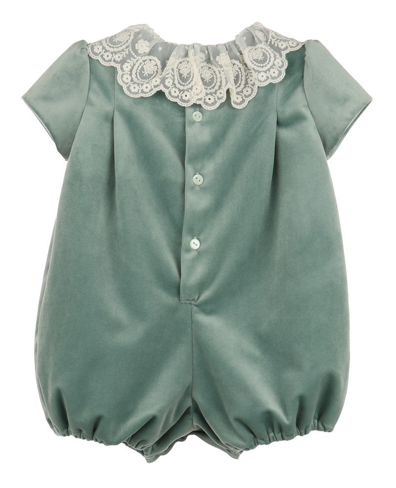 Luli & Me Girls Deluxe Velvet Bubble with Lace Collar - Aqua