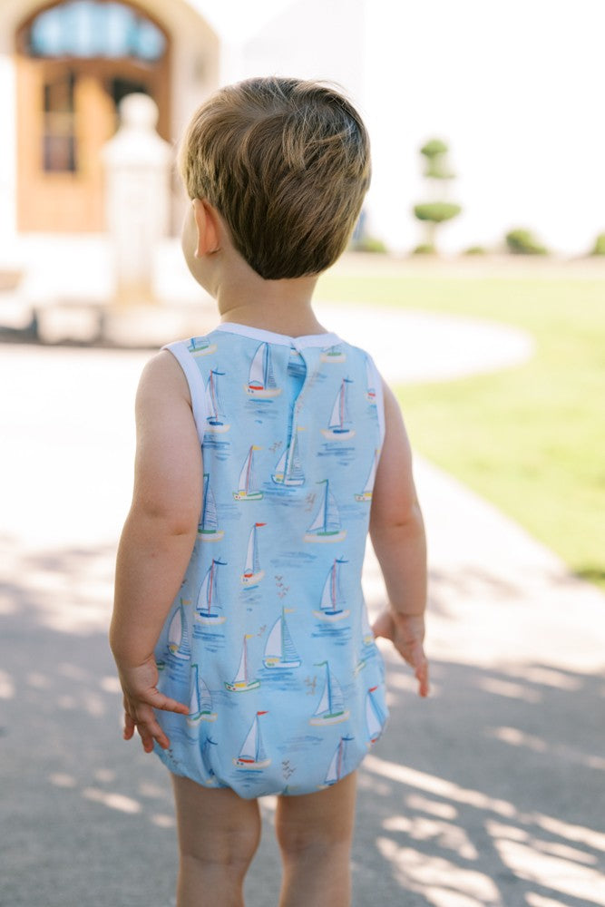 Proper Peony Pima Baby Boys Blue Mariner Boats Bubble