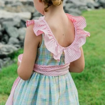 The Bailey Boys Girls Preppy Plaid Seersucker Dress - Sash