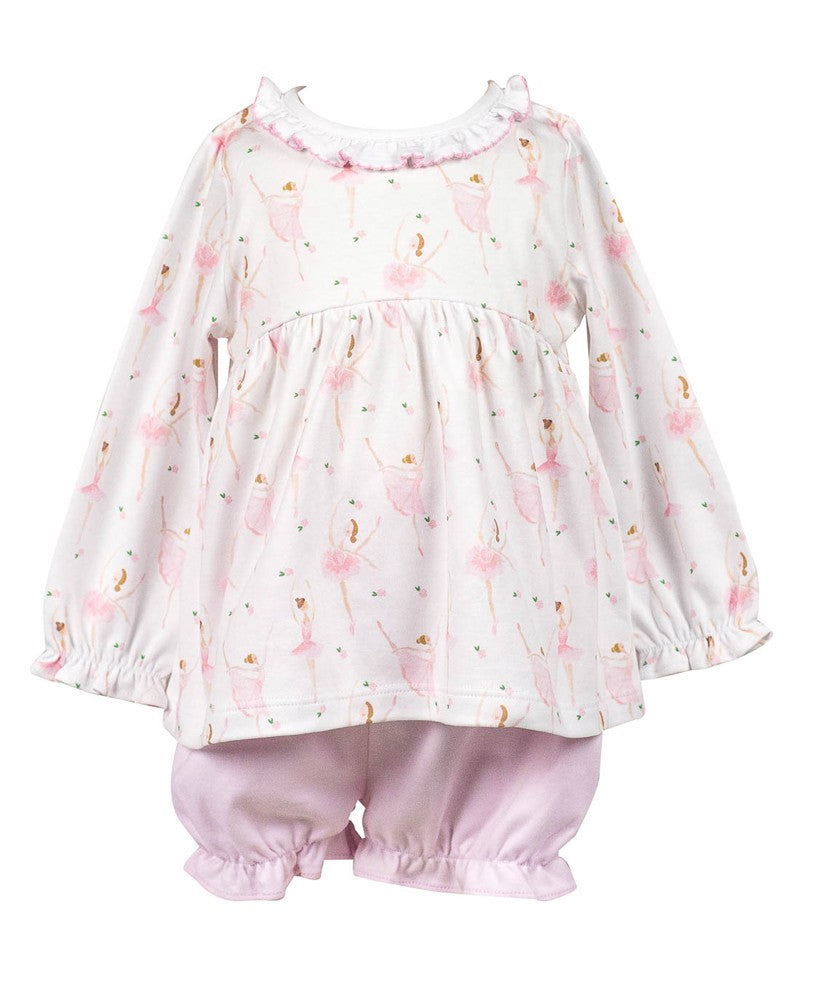 Proper Peony Pima Girls Pink Ballerinas Bloomers Set