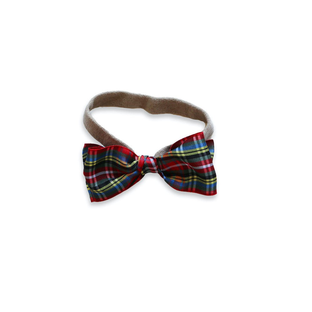 Eva's House Girls Red Holiday Tartan Bow on Soft Headband