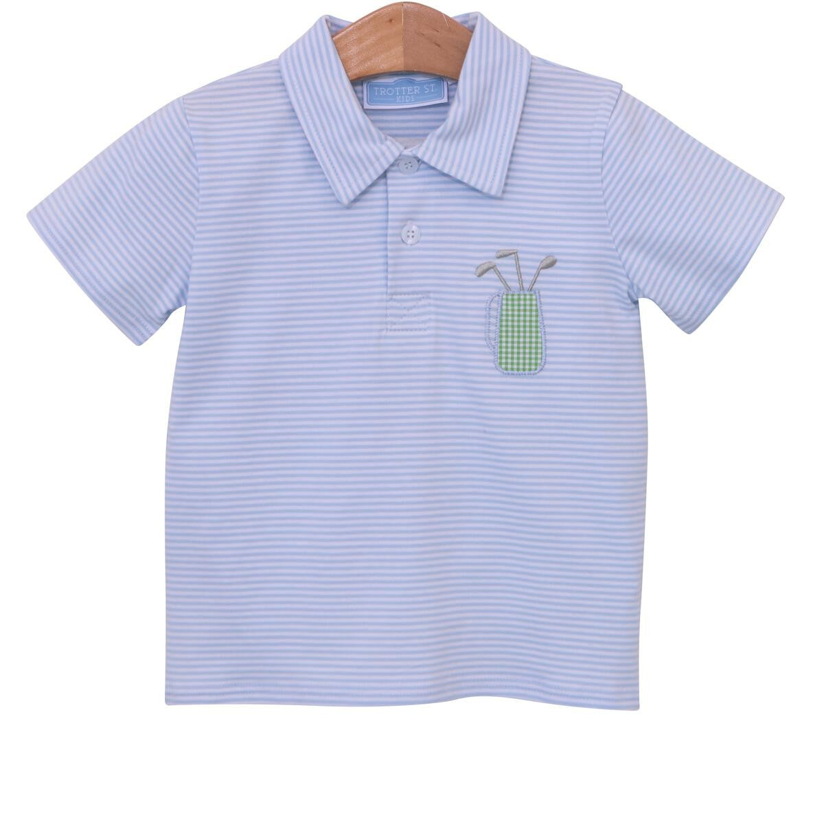 Trotter Street Kids Boys Blue Polo Shirt - Golf Bag by Trotter Street Kids