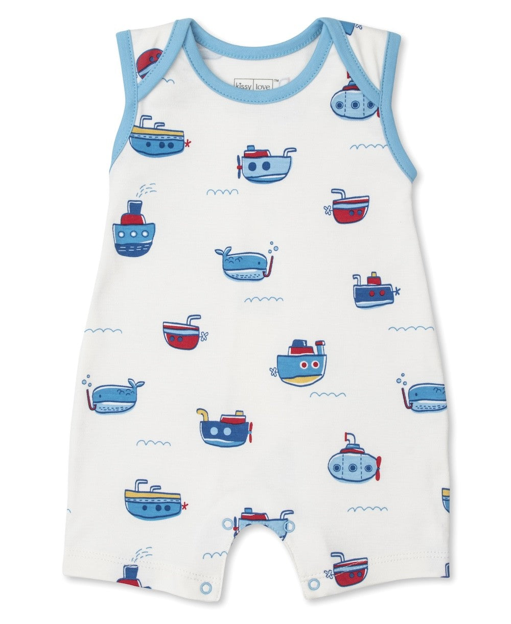 Kissy Kissy Love Baby Boys Sleeveless Romper - Ocean Boat Traffic