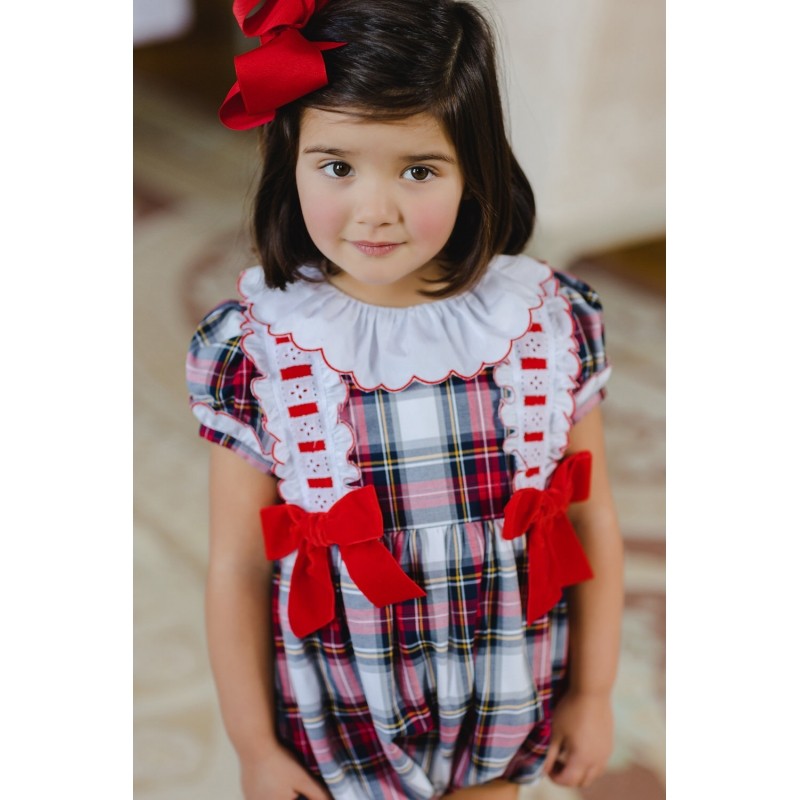 Sal & Pimenta Girls Bubble - Jolly Tartan Holiday Plaid with Red Bows