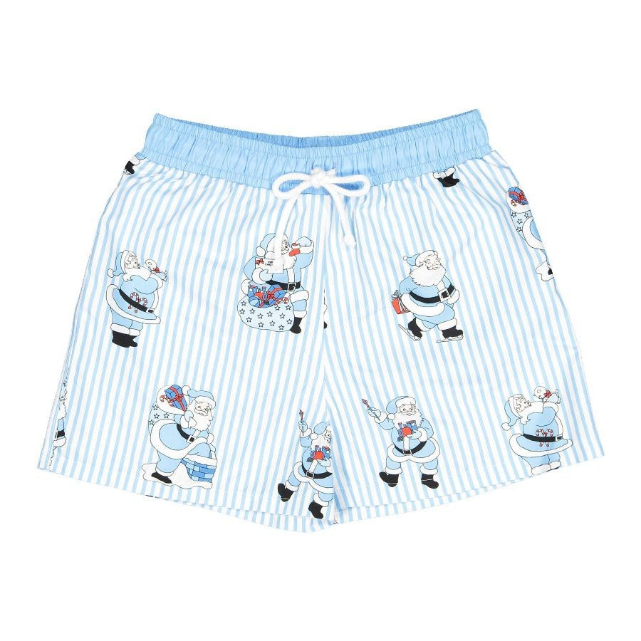 Sal & Pimenta Boys Swim Trunks - Santa on Blue Stripes