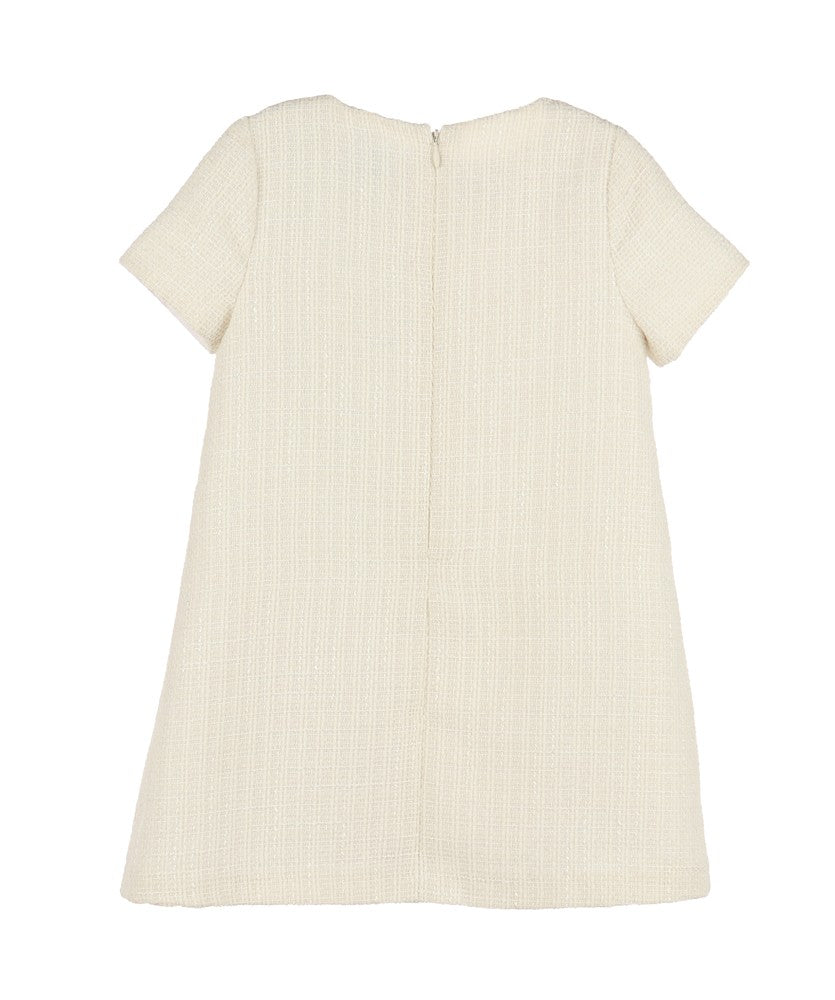 Luli & Me Girls Embroidery Collar Tweed A-Line Dress - Ivory by Luli & Me