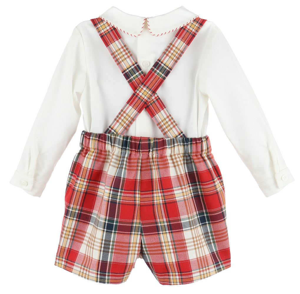 Luli & Me Baby / Toddler Boys Red Holiday Plaid Suspender Shorts with Shirt