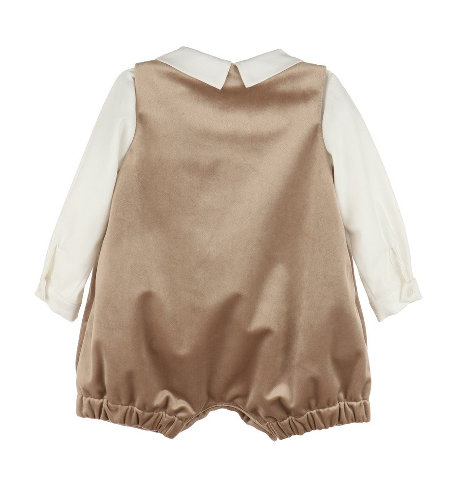 Luli & Me Boys Dressy Jon Jon with Shirt - Velvet - Beige Champagne