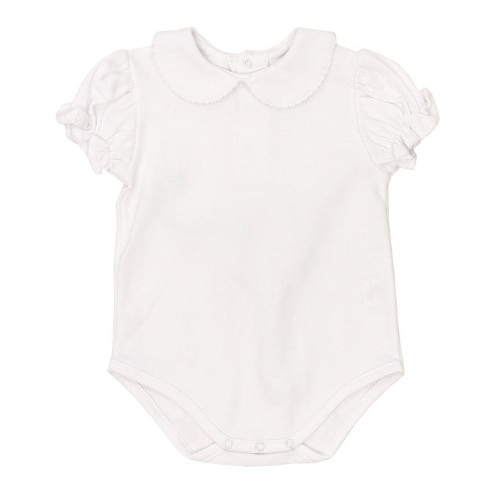The Bailey Boys White Piped Blouse Onesie - Short Sleeves - Knit - Girls