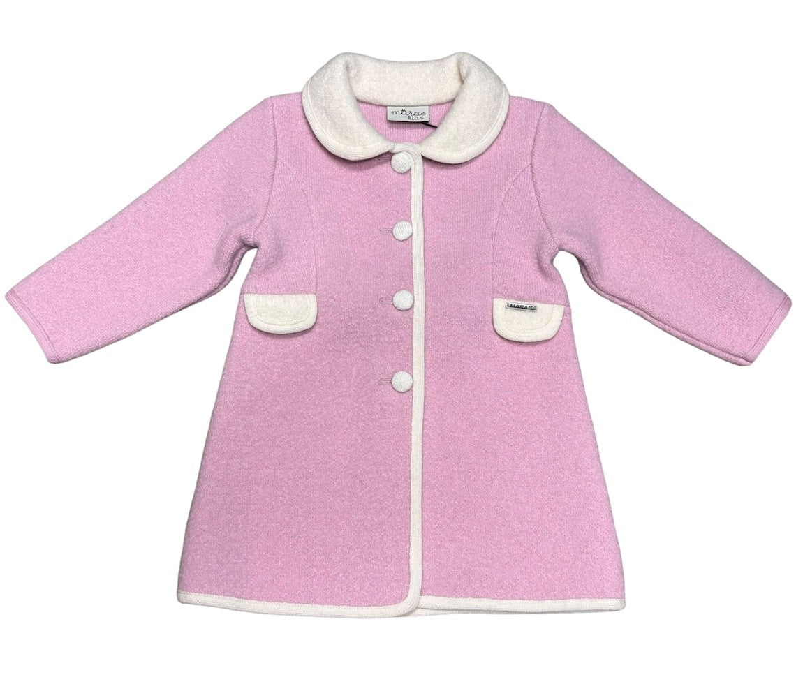 Marae Kids Girls Dress Coat - Single Breasted with Princess Seams - Rosa Pink with Cream Trim