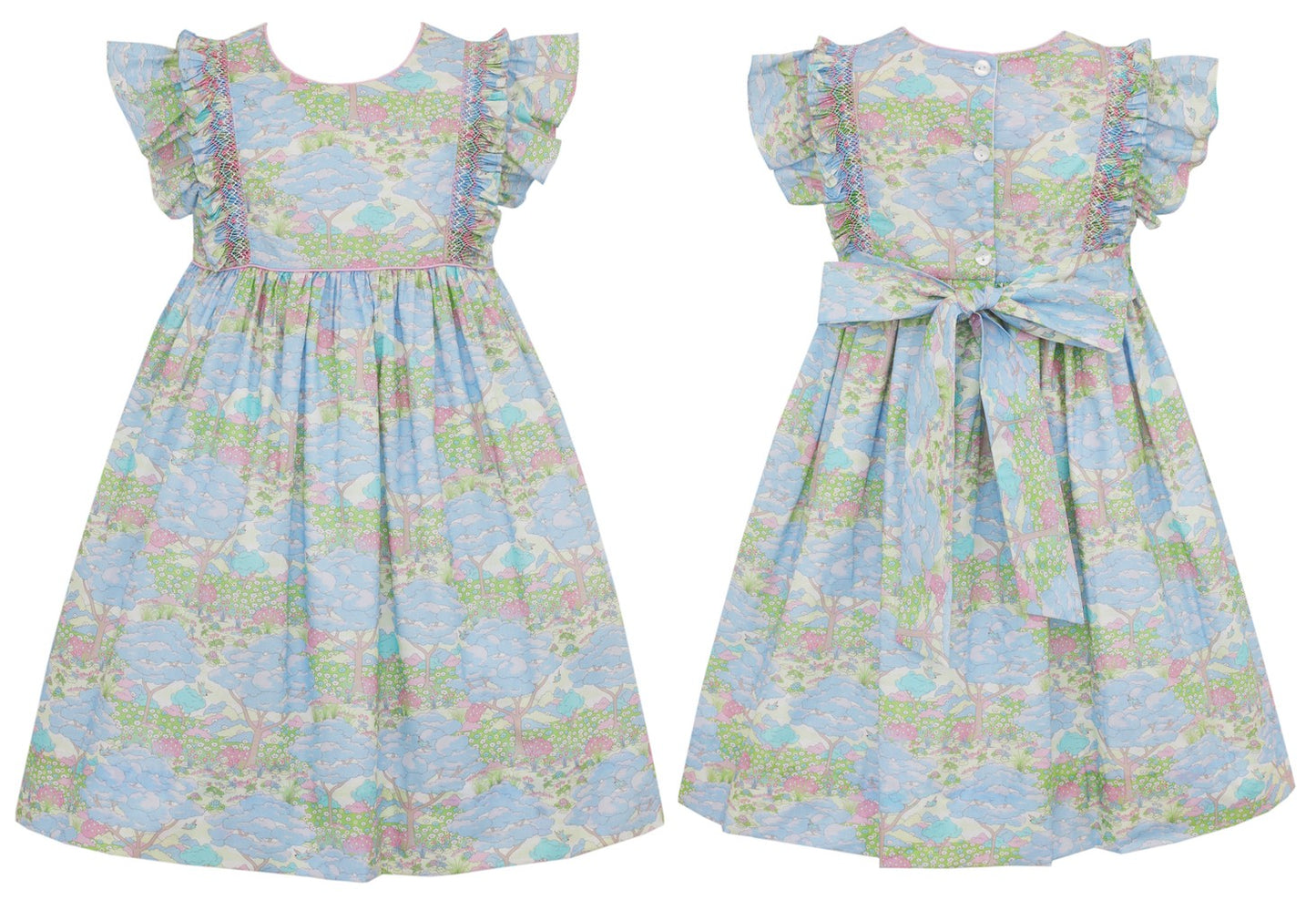 Claire & Charlie Girls Spring Forest Dress - Smocked Ruffles by Claire & Charlie