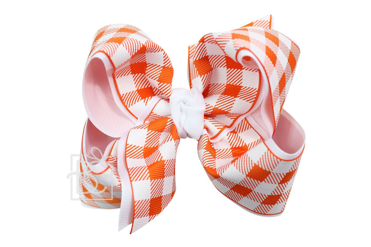 Beyond Creations Girls Layered Bow on Clip - White with Orange Buffalo Plaid by Beyond Creations