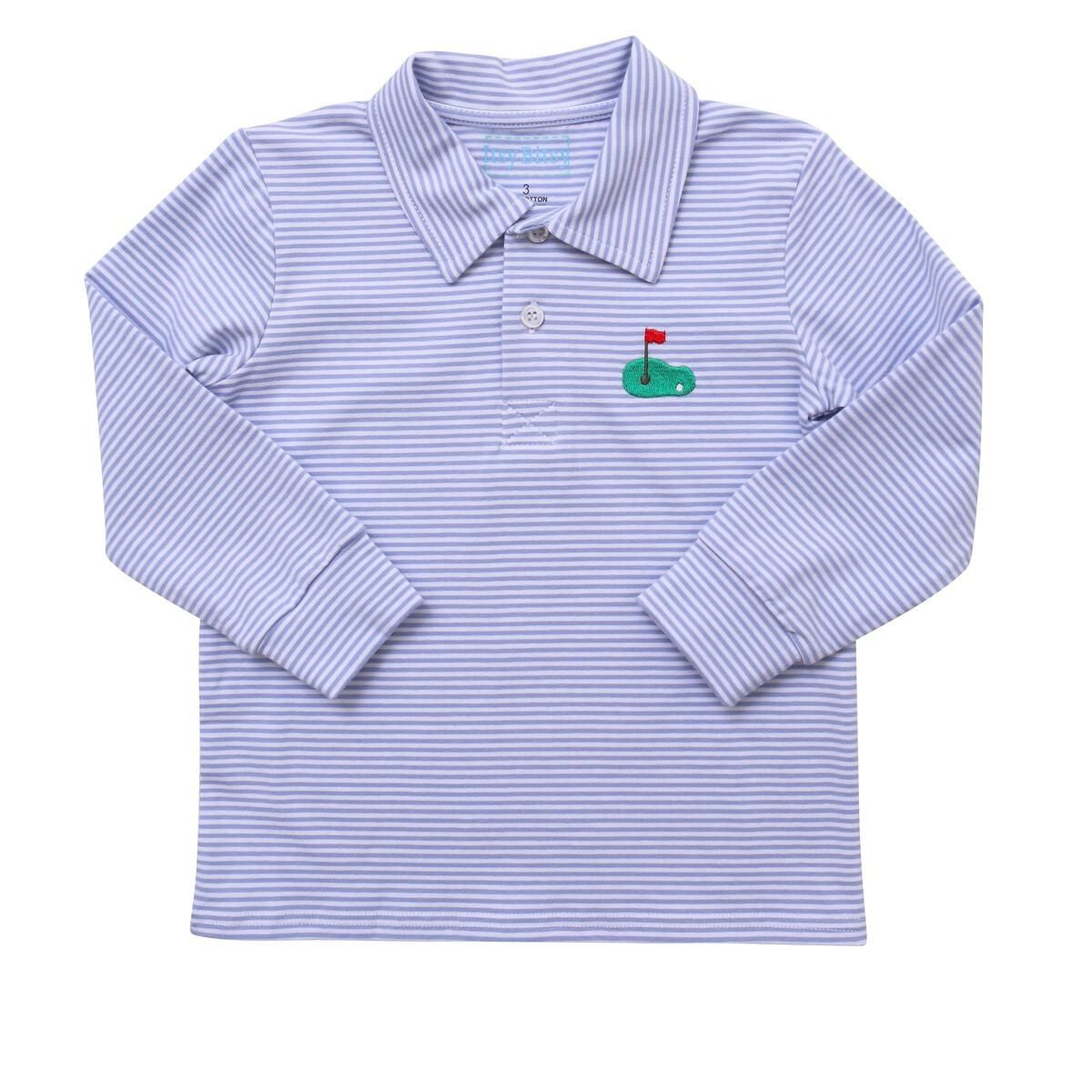 Itsy Bitsy Boys Blue Striped Polo Shirt - Golf