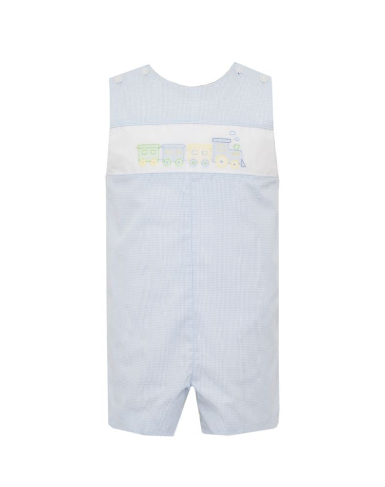 Anavini Boys Blue Gingham Jon Jon - Embroidered Train by Anavini