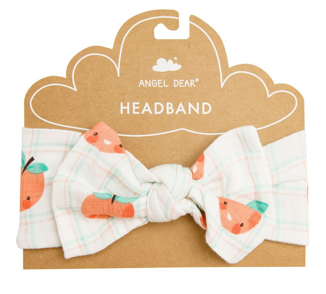 Angel Dear Baby Girls Bow Headband - Tropical Plaid Peach by Angel Dear