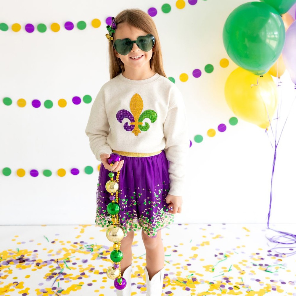 Sweet Wink Mardi Gras Fleur De Lis Patch Sweatshirt - Ivory
