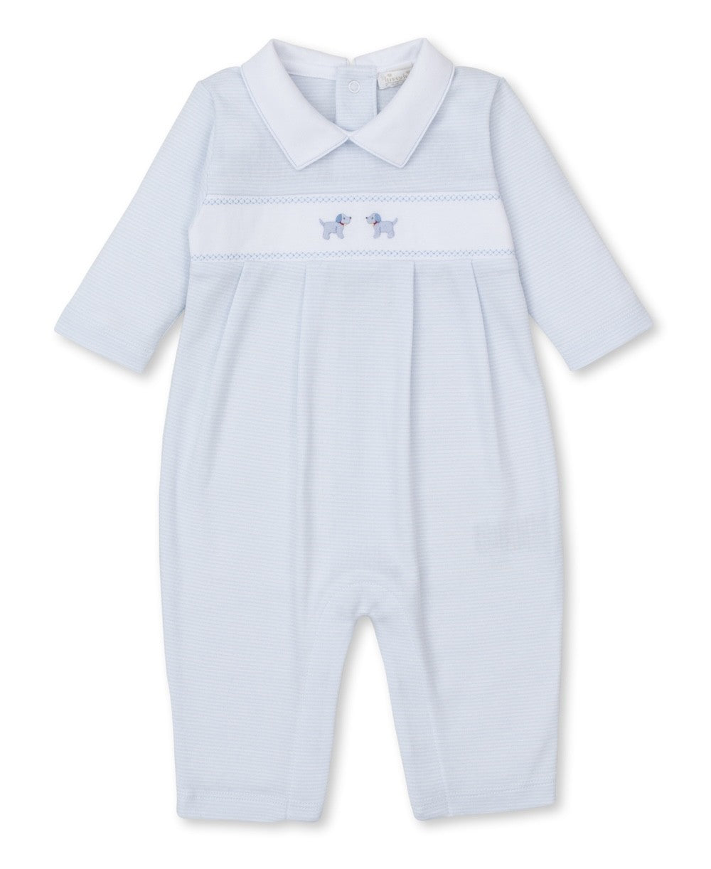 Kissy Kissy Baby Boys Light Blue Stripe Playsuit - Embroidered Puppy Dogs