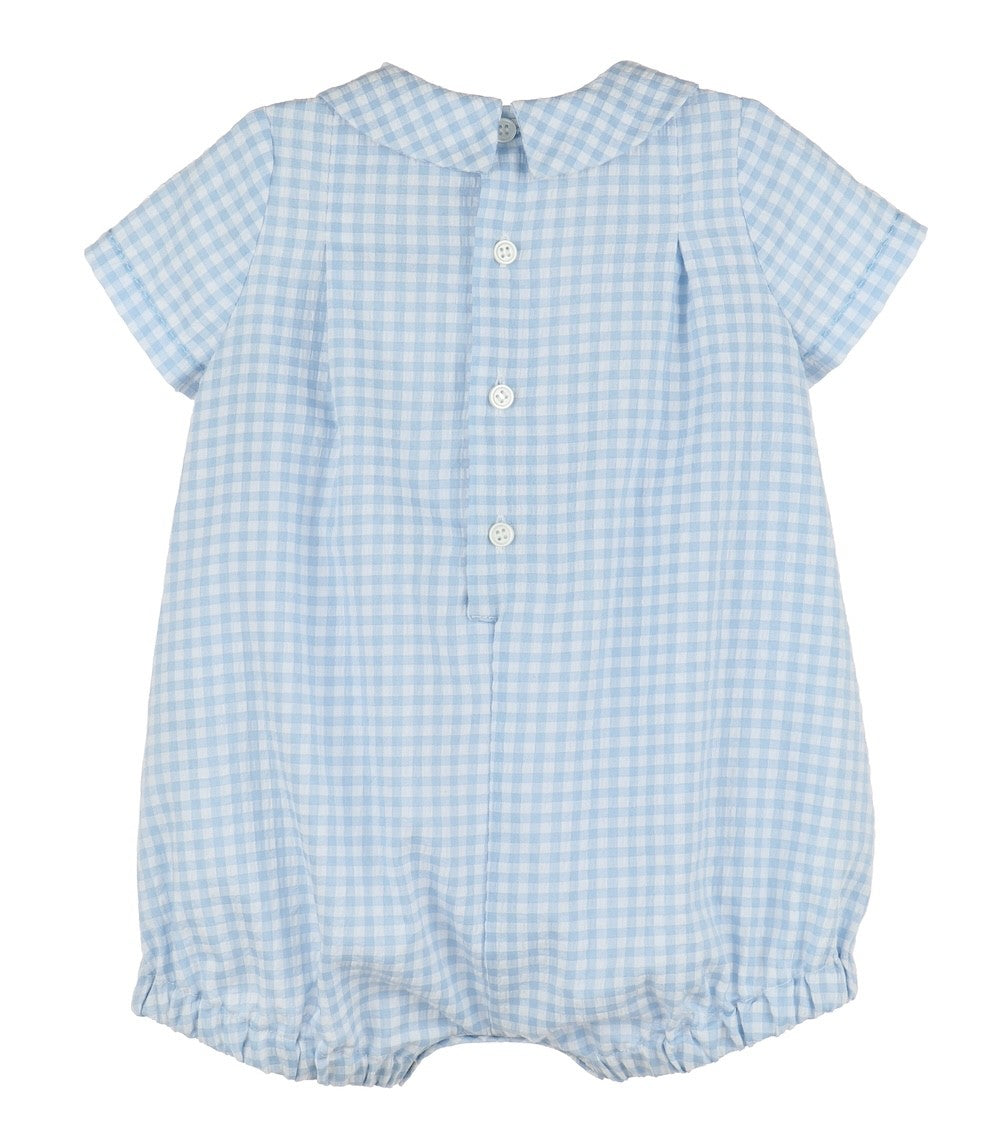 Luli & Me Baby Boys Blue Gingham Pocket Bubble