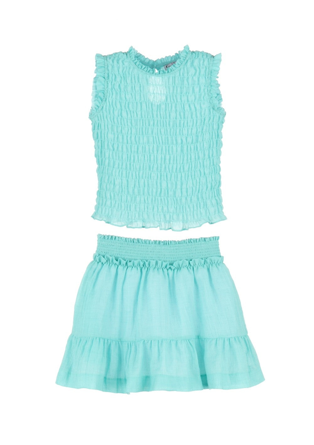 Luli & Me Gabby Girls Dressy Susan Smocked Skirt Set - Aqua