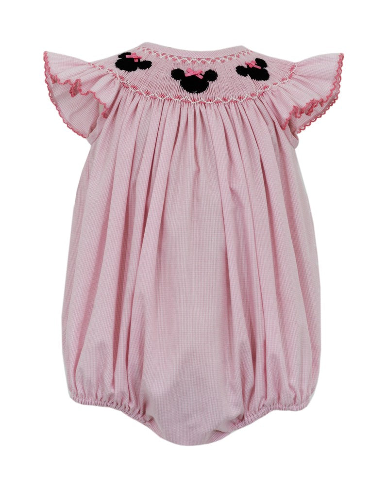 Petit Bebe Baby Girls Pink Check Bubble - Smocked Mouse Ears