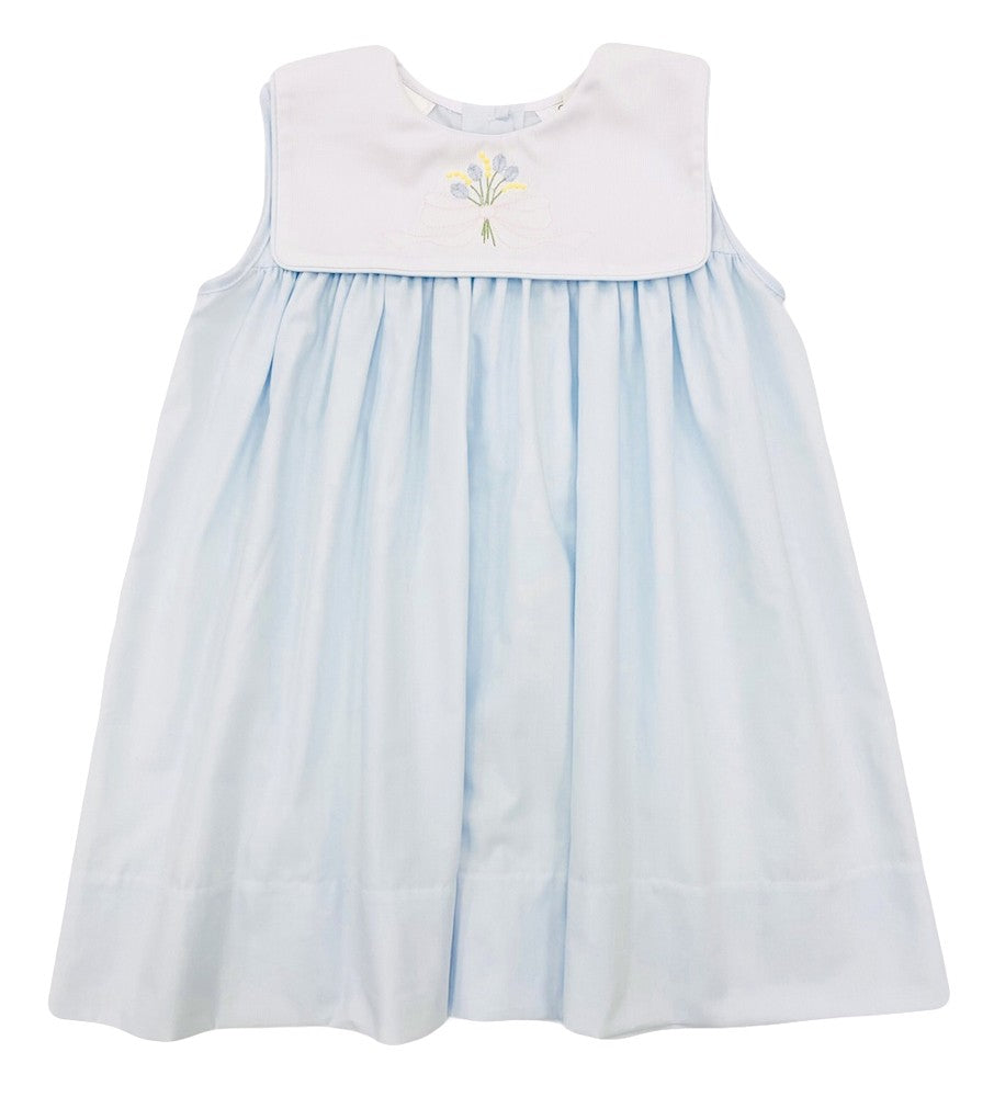 The Best Dressed Child Girls Embroidered Collar Dress - Blue