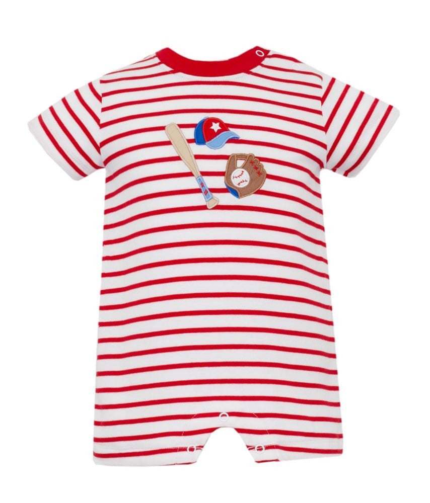 Claire & Charlie Baby Boys Red Stripe Knit Romper - Baseball Theme