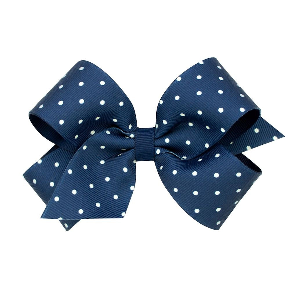 Wee Ones Girls Grosgrain Overlay Bow - Tiny Dots - Peacoat Blue by Wee Ones