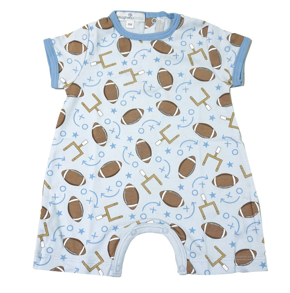 Magnolia Baby Boys Blue Football Kick Off! Printed Short Playsuit by Magnolia Baby