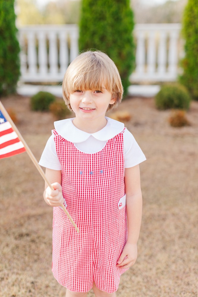 Proper Peony Boys Liberty Patriotic Jon Jon - Red Gingham by Proper Peony