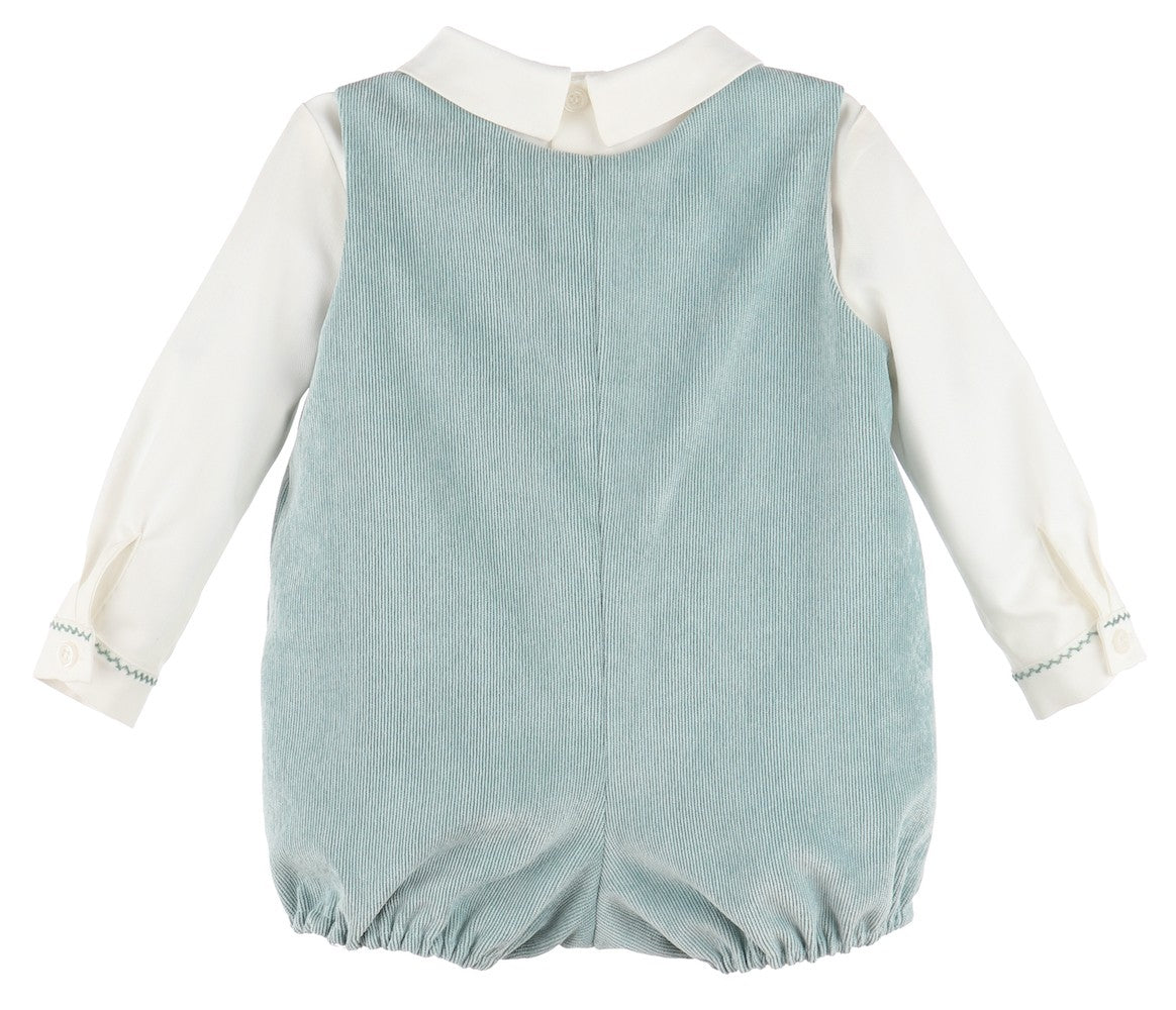 Luli & Me Baby Boys Corduroy Pocket Bubble with Shirt - Mint Green