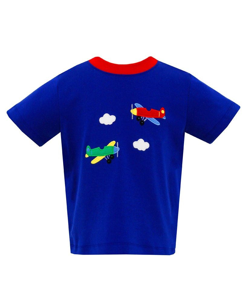 Claire & Charlie Boys Knit Shirt - Royal Blue - Airplanes