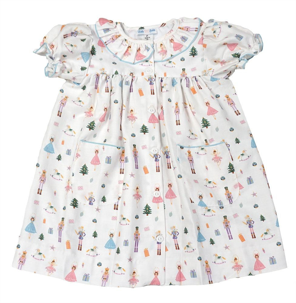 LuLu BeBe Girls Nutcracker Print Kinley Dress - Collar & Button Front