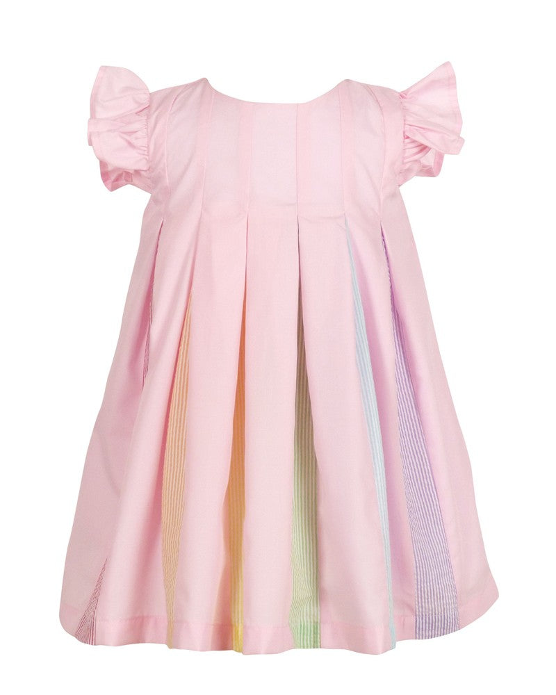 Yellow Lamb Girls Pleated Rainbow Dress - Pink