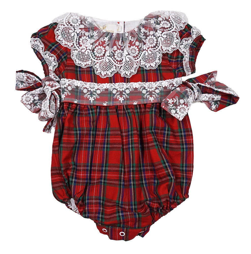 Sal & Pimenta Girls Bubble - Red Noel Holiday Plaid with Lace Details